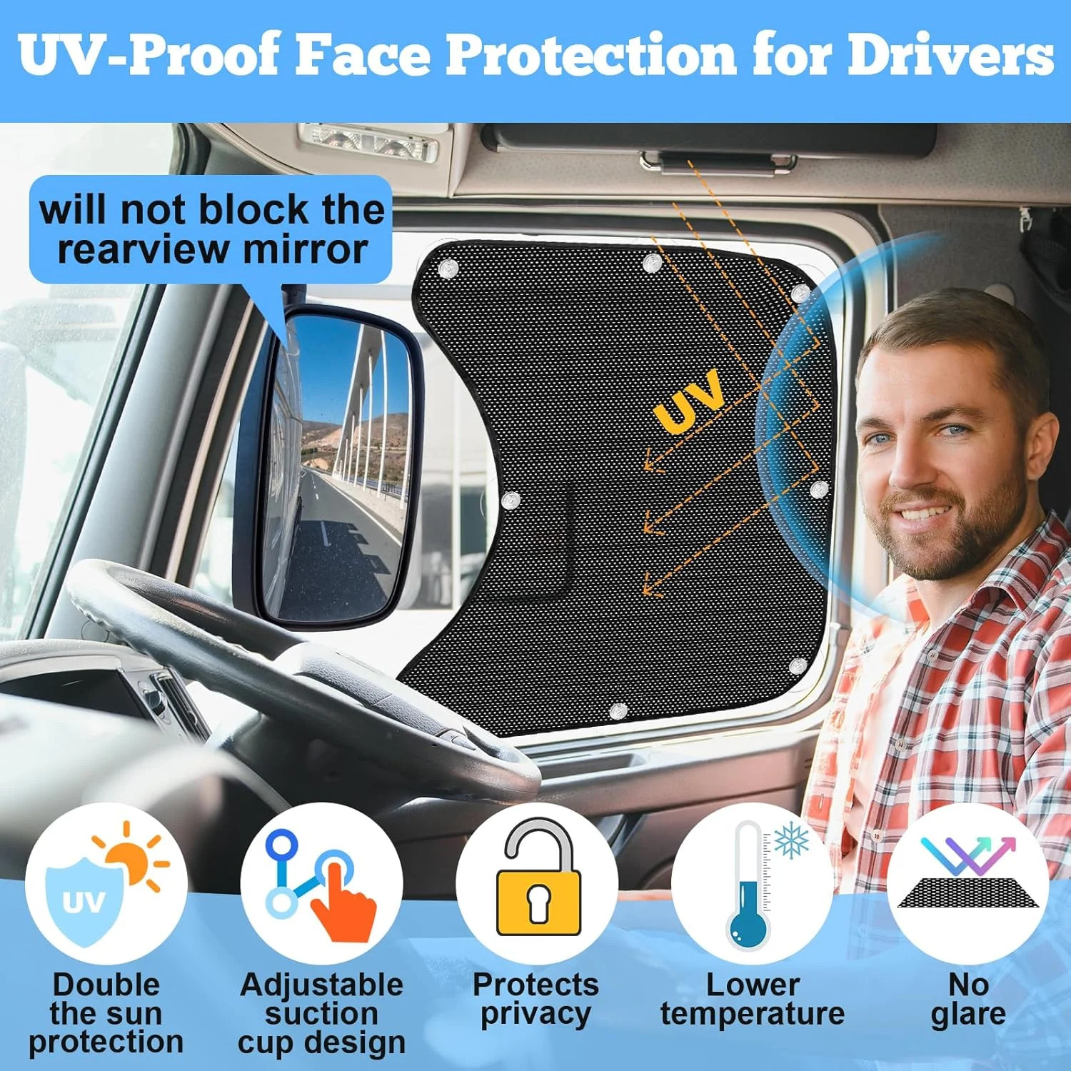 2PCS Side Window Sunshades for Semi-Truck,23.6×21.6inch Car Side Window Shade RV