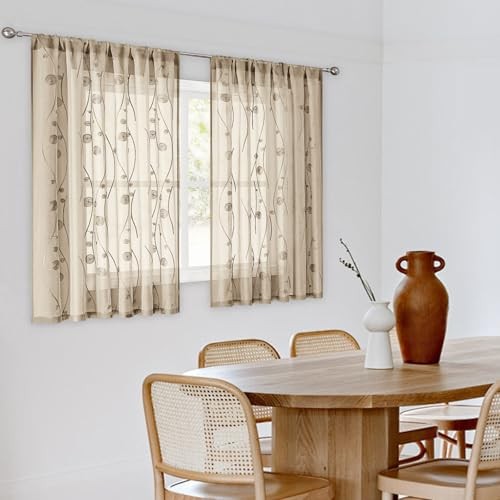 Sheer Kitchen Curtains 52 x 54 Inch Length 2 52″W x 54″L (Pack of 2) Taupe