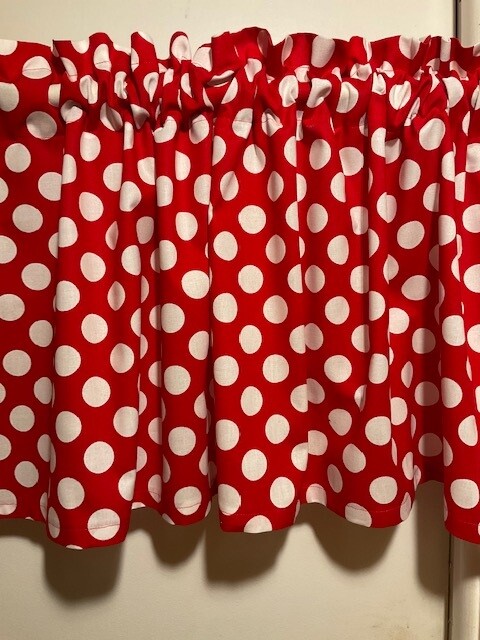 Handmade Red and White Polka Dot Valance, 41 X 15 INCHES