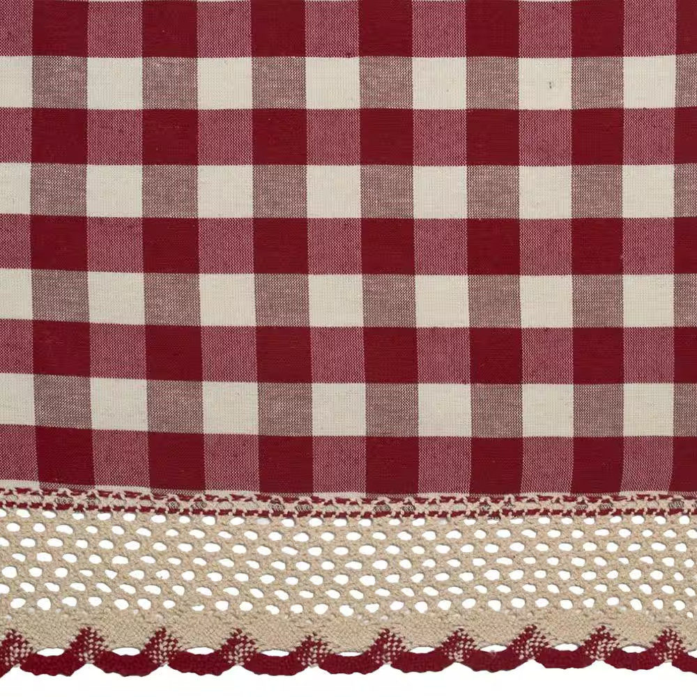 Buffalo Check Burgundy Polyester/Cotton Light Filtering Rod Pocket Curtain Tier
