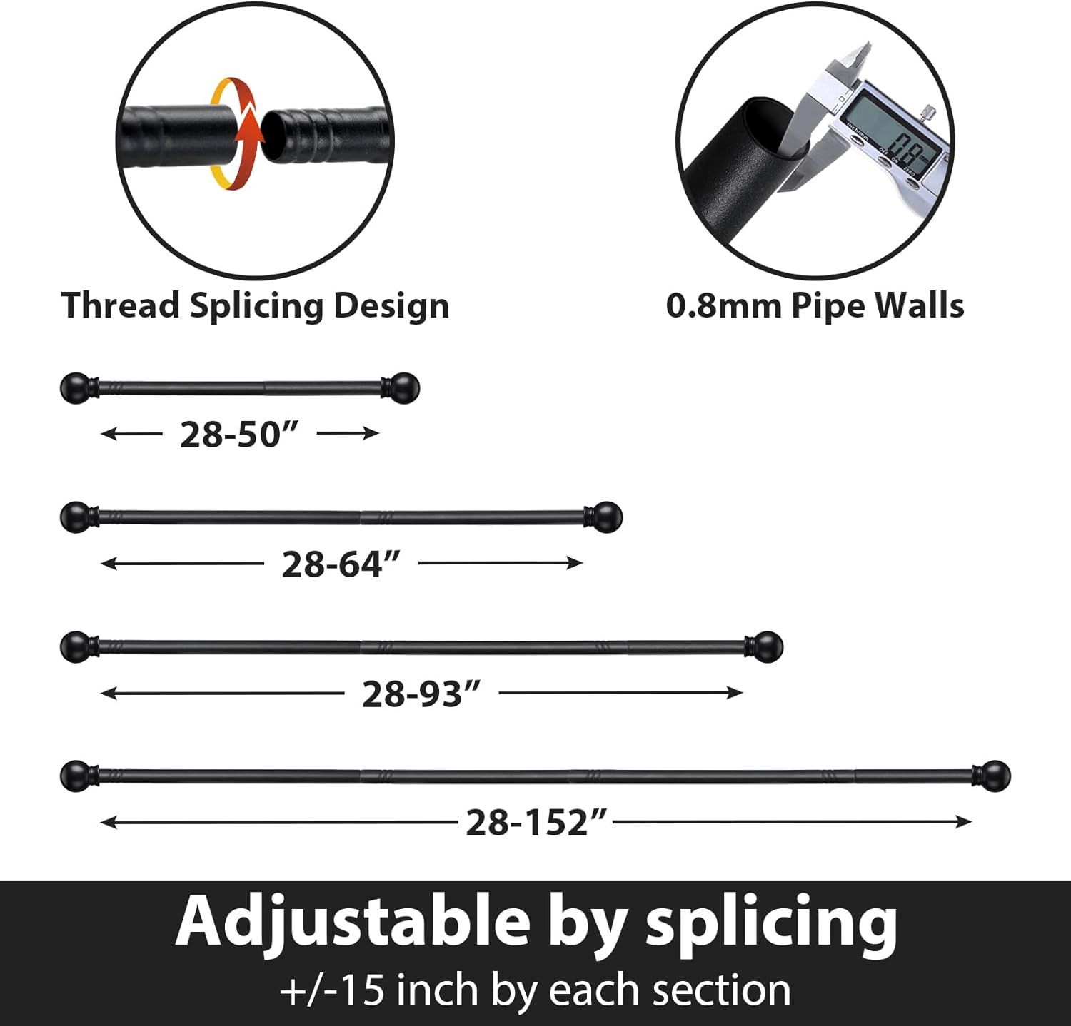 For Window size 36″-62″ in long Matte Black metal Window Curtain Rod post holder