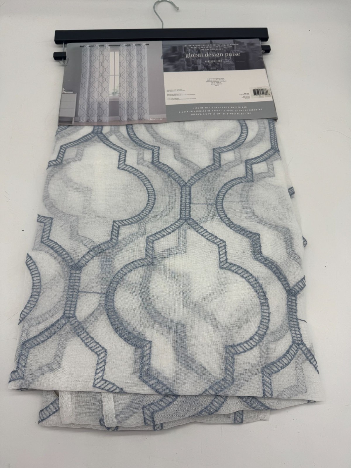 NEW VCNY Home Stone Blue Sheer Charlotte Curtain Panel Set of Two 38″ x 96″