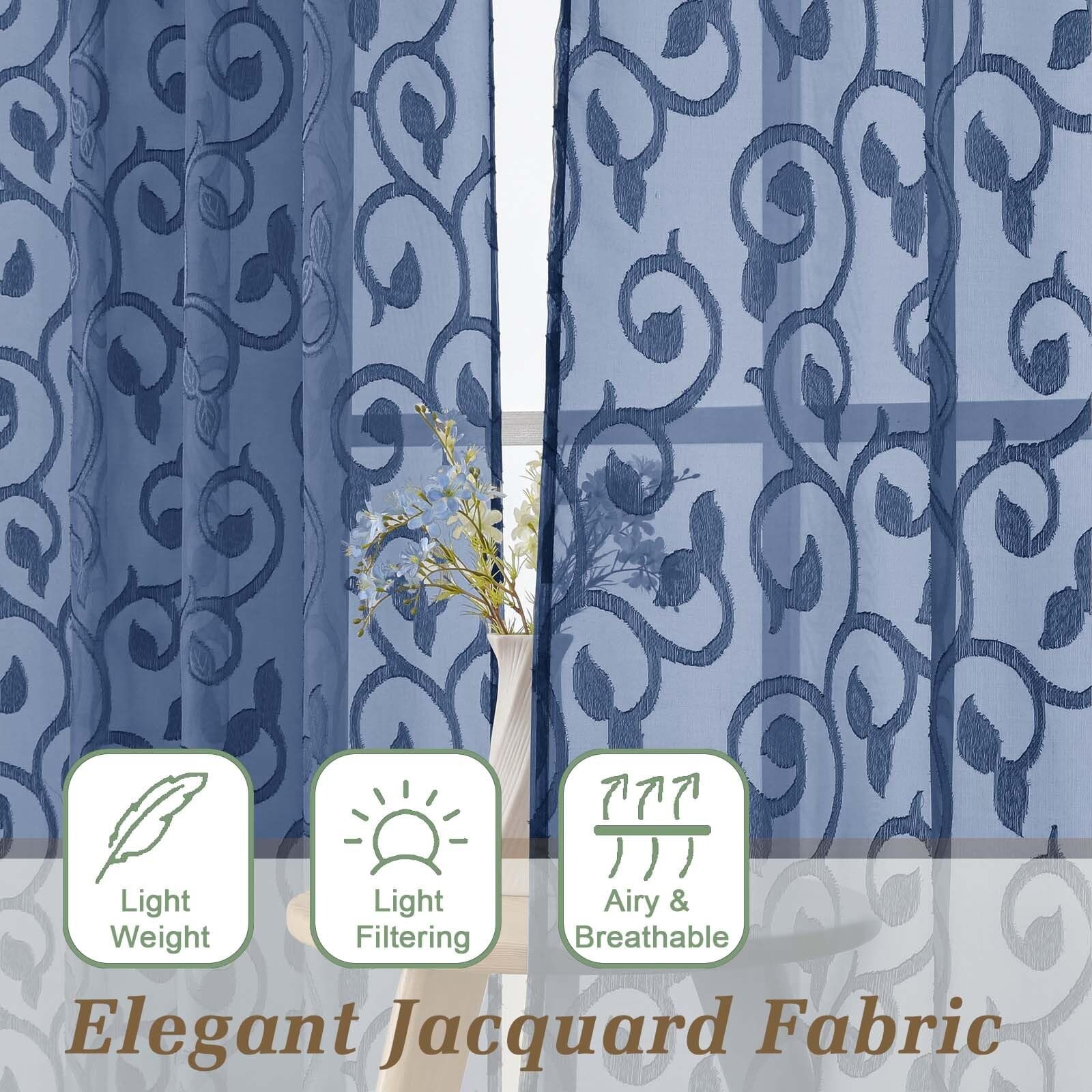WelvetBLK Sheer Dusty Blue Curtains for 42″W x 63″L (Pack of 2),