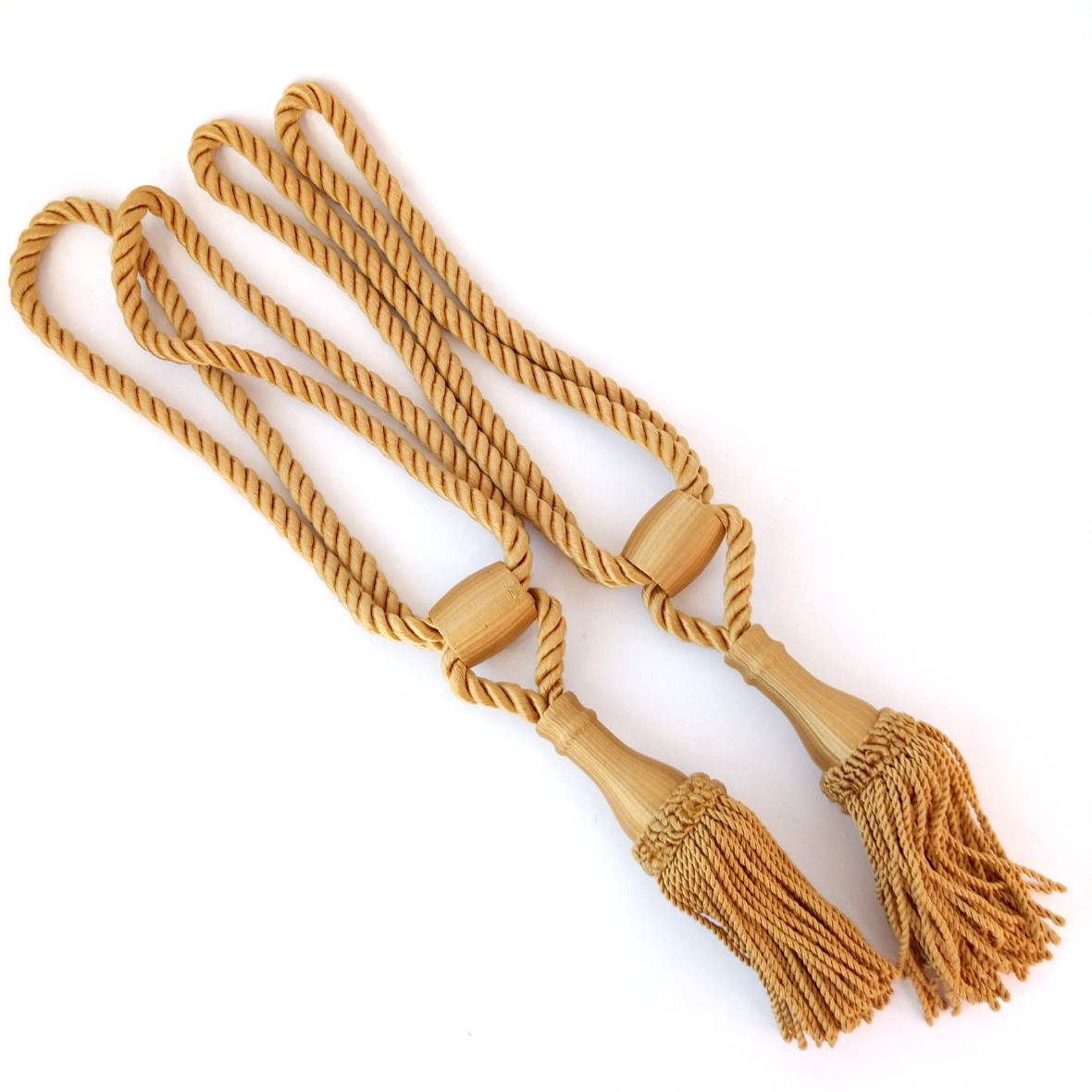 VTG 60s 70s Mid Century Pair GOLD Tassel Curtain Drapery Tiebacks MCM