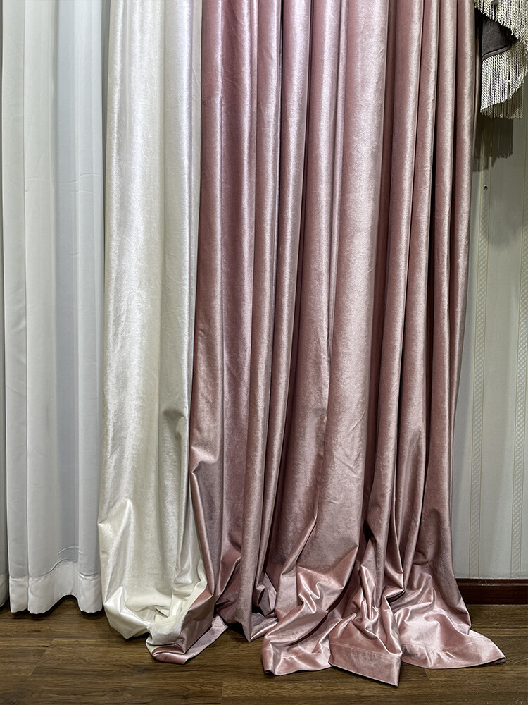 luxury flannel French pink Beige thick Splicing velvet cloth curtain M1324