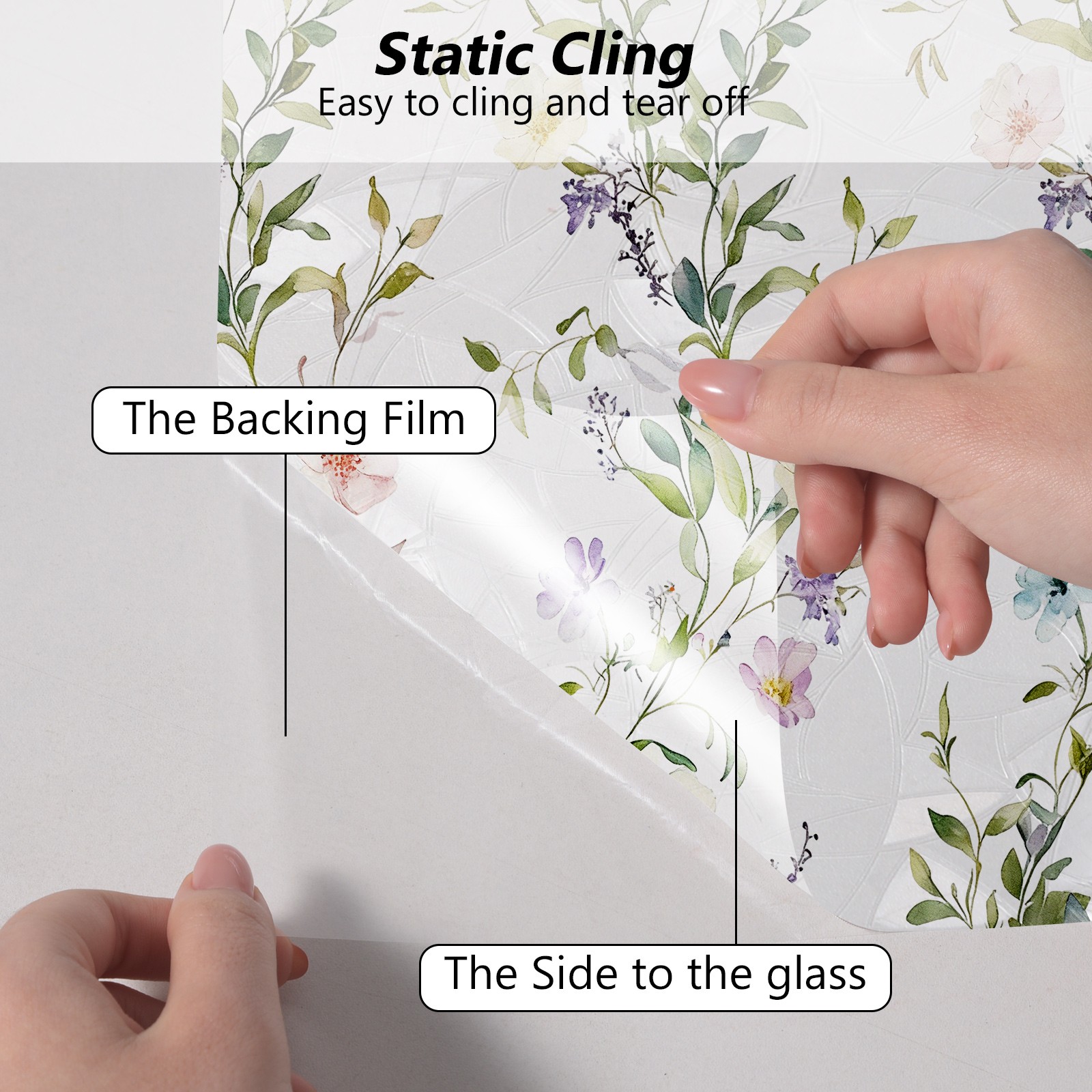 Window Privacy Film – Stained Glass Style Floral 17.5″ x 118″, Glass Film Decor