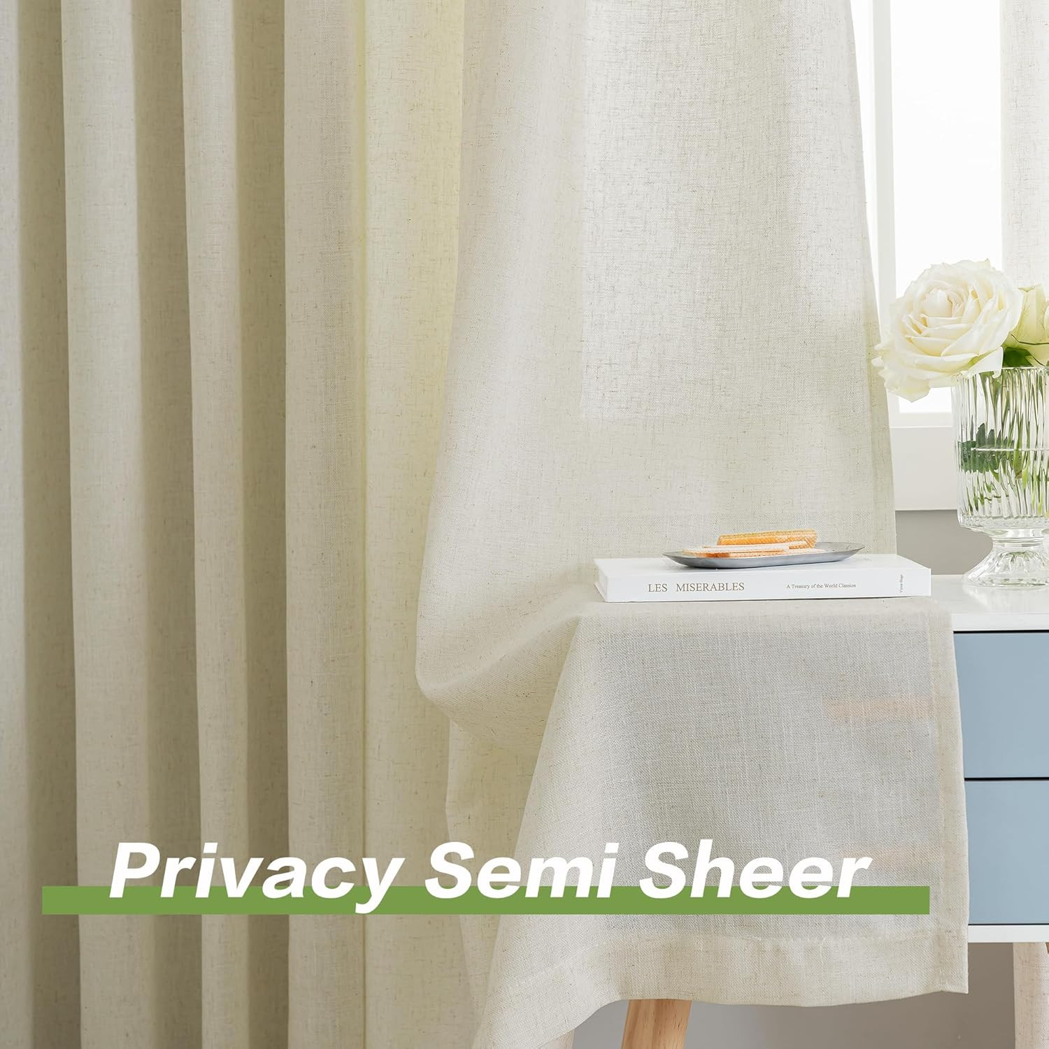 Extra Wide Pinch Pleated Drapes Curtains, Faux Linen Light Filtering Window Curt