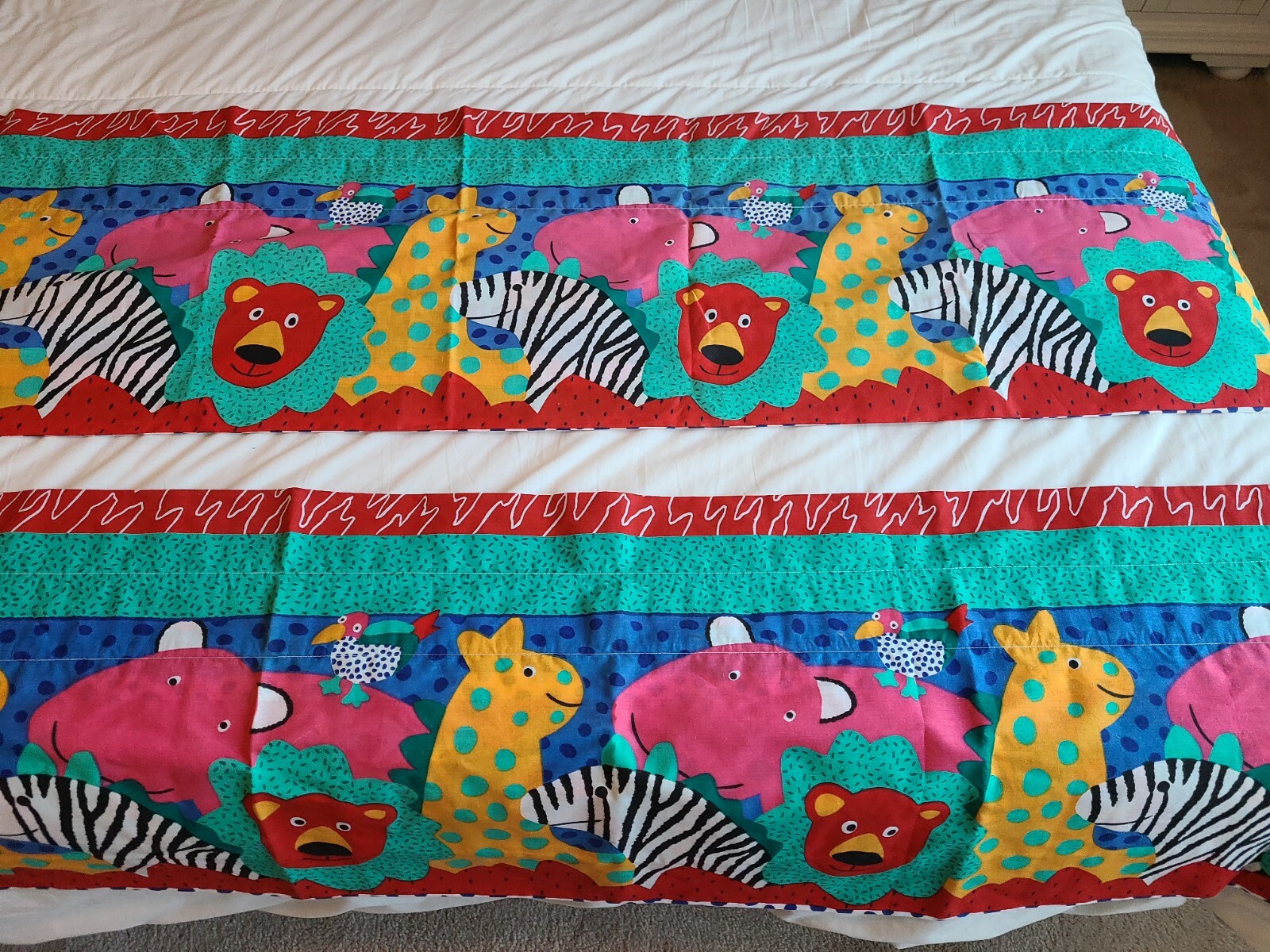 2 Valance/Window Topper – Bright Zoo Animals Nursery or Play Rooms w/10′ Border