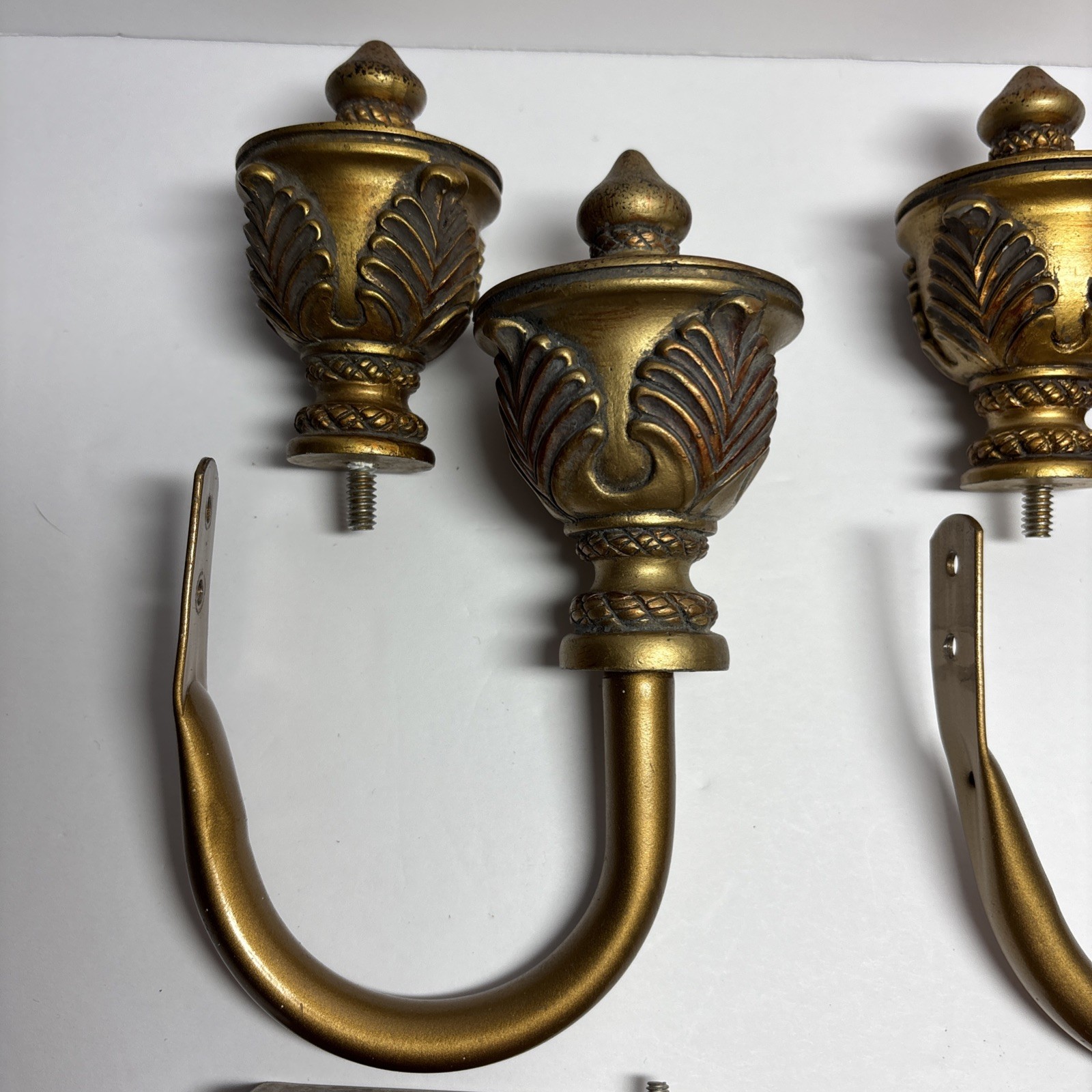Assorted Hardware 2 Drapery Scarf Tiebacks 4 Finials 4 Rod Holders