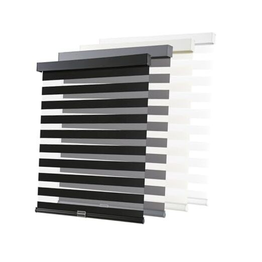 Cordless Zebra Blinds for Windows Pull Down Roller Window 20″W x 72″H Black