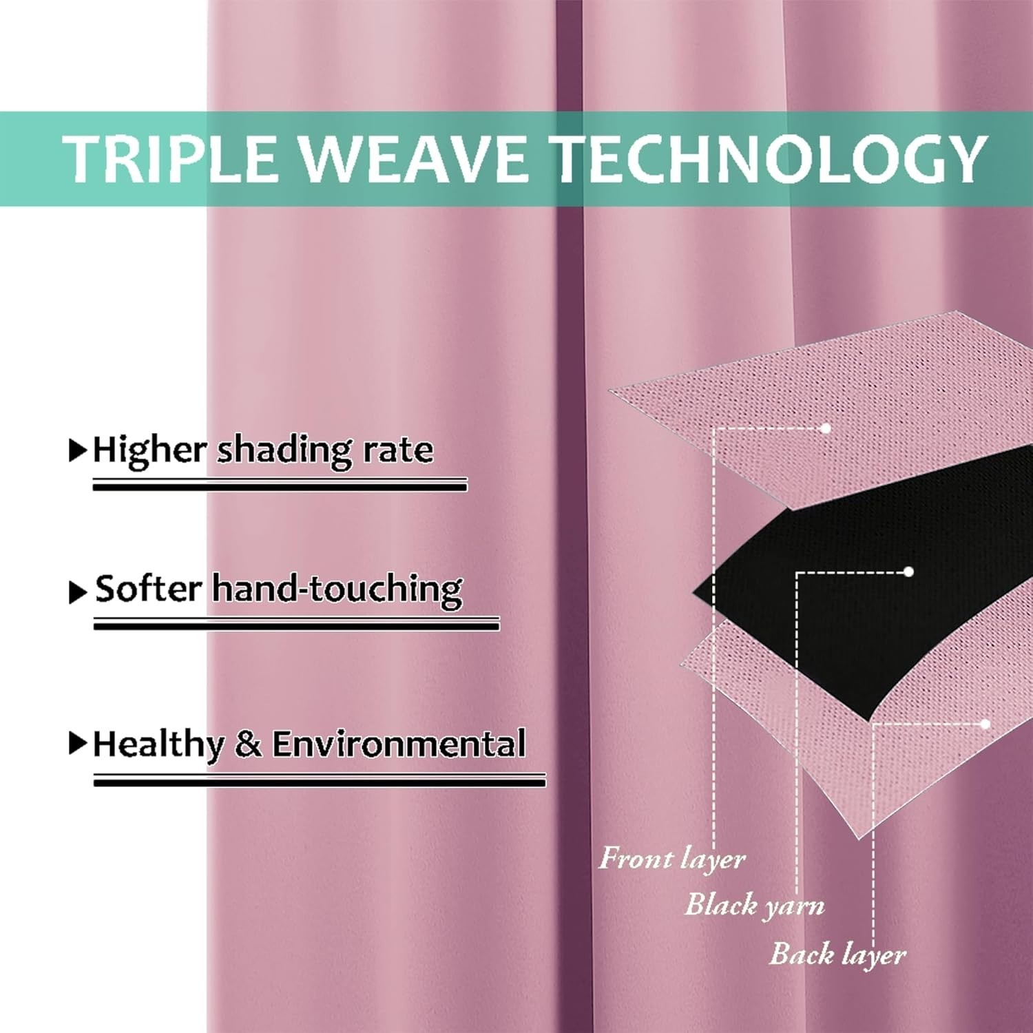 Crystal Pink Full Shade Curtain Panels, Pair of Thermal Insulated & Energy Ef…