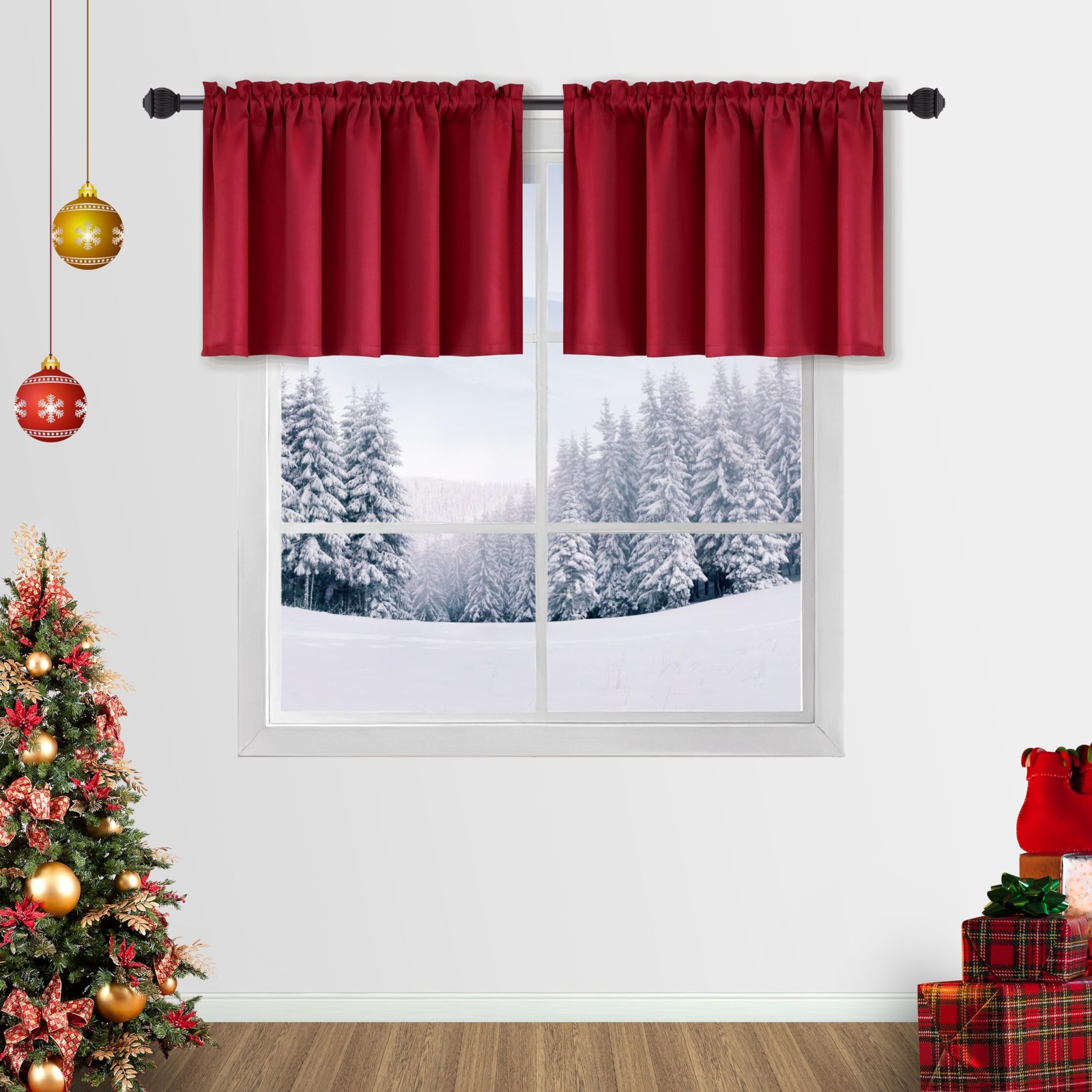 Mrs.Naturall Red Kitchen Valances 2 Pack Rod Pocket Blackout Insulated Thermal R