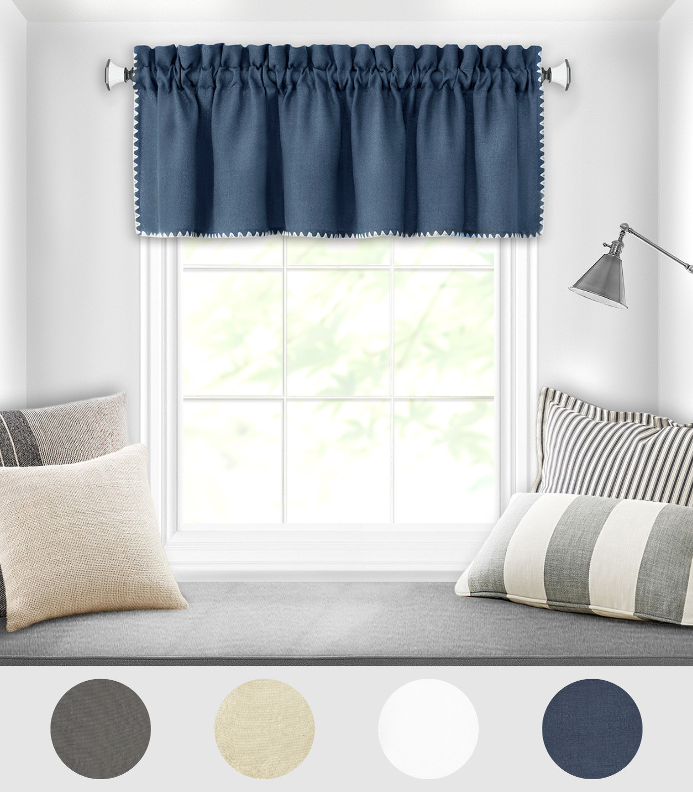 PowerSellerUSA Stitch Embroidery Border Solid 58″x14″ Rod Pocket Window Valance