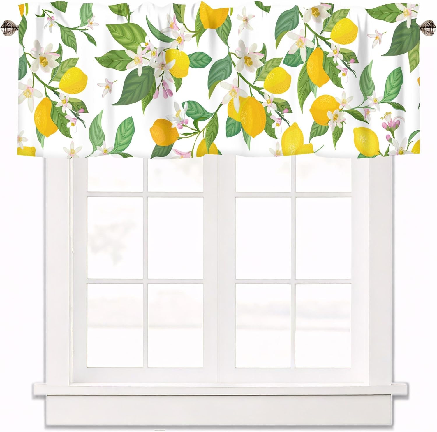 Floral Lemon Curtain Valances for Windows, Kitchen Valance Rod Pocket Window Tre