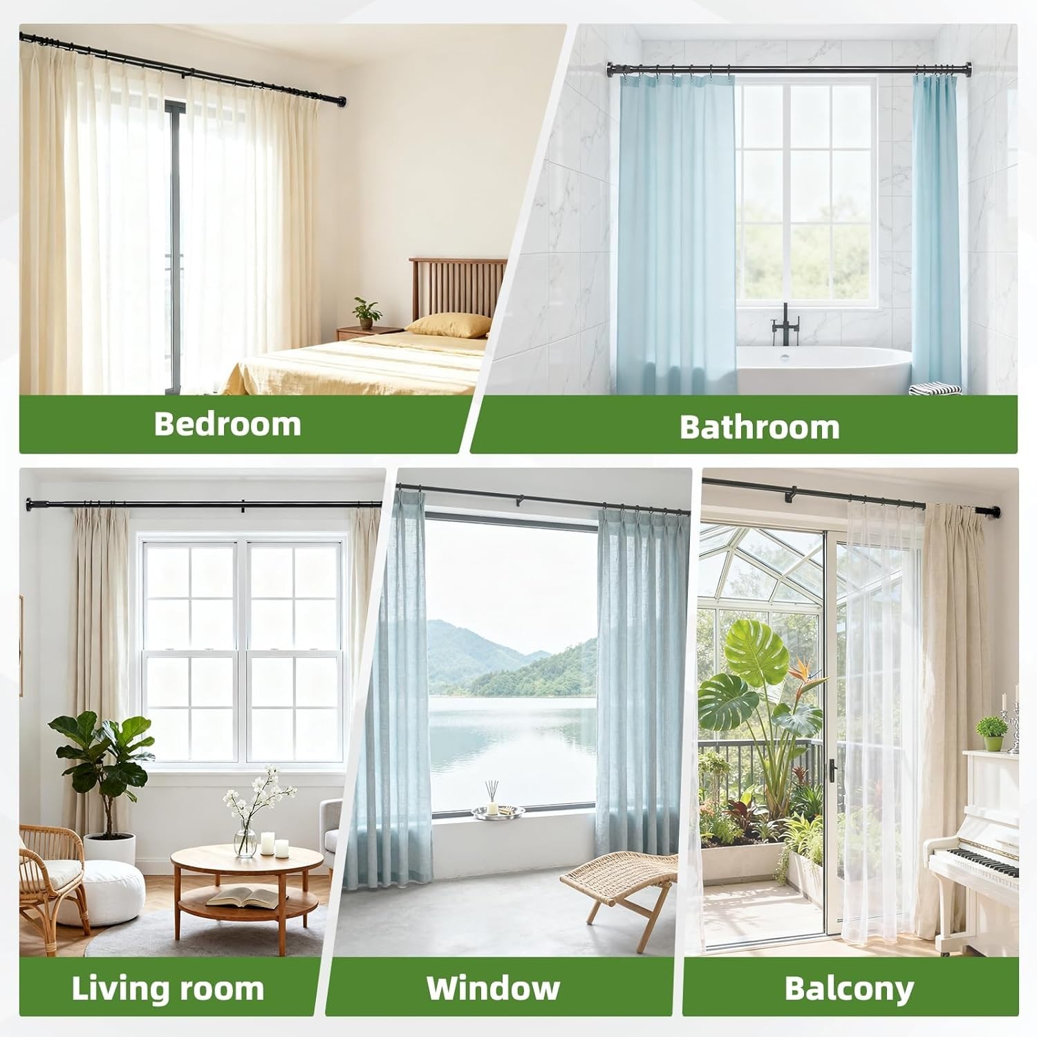 Heavy Duty Tension Curtain Rod 39-137″ (3.3-11ft) No Drilling Black