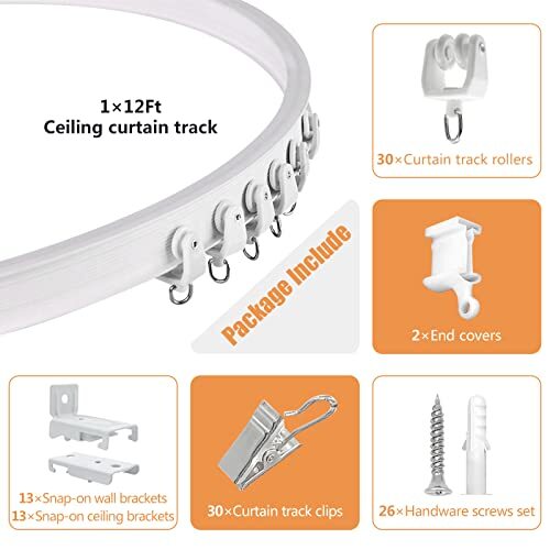 Ceiling Curtain Track, Flexible Bendable Curtain Track 12Ft/3.65Meter White