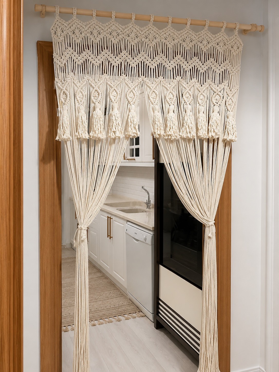 Macrame Curtain | Boho Door Hanging | Handmade Cotton Fringe Curtain Interior