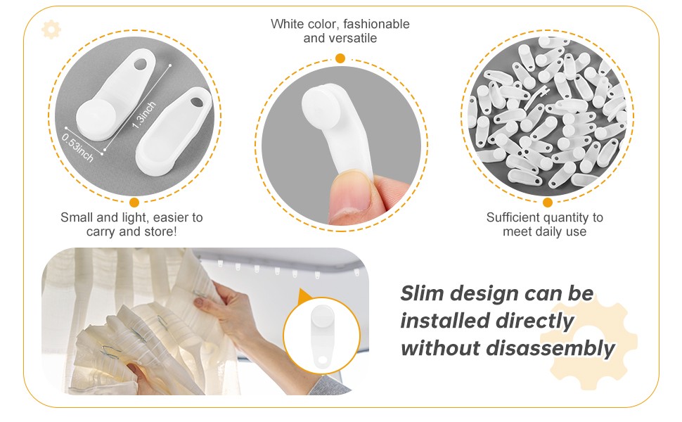 100 Pieces Traverse Rod Slides Curtain Replacement White Plastic Snap in