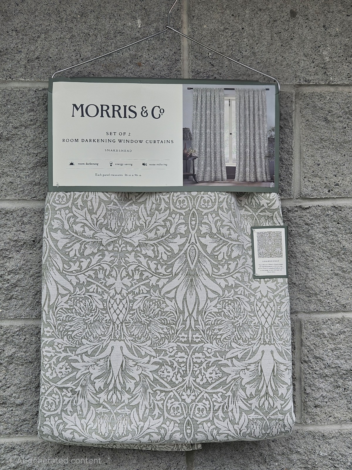 Morris & Co Snakeshead English Garden Window Curtain – Green / Ivory – 36 x 96”