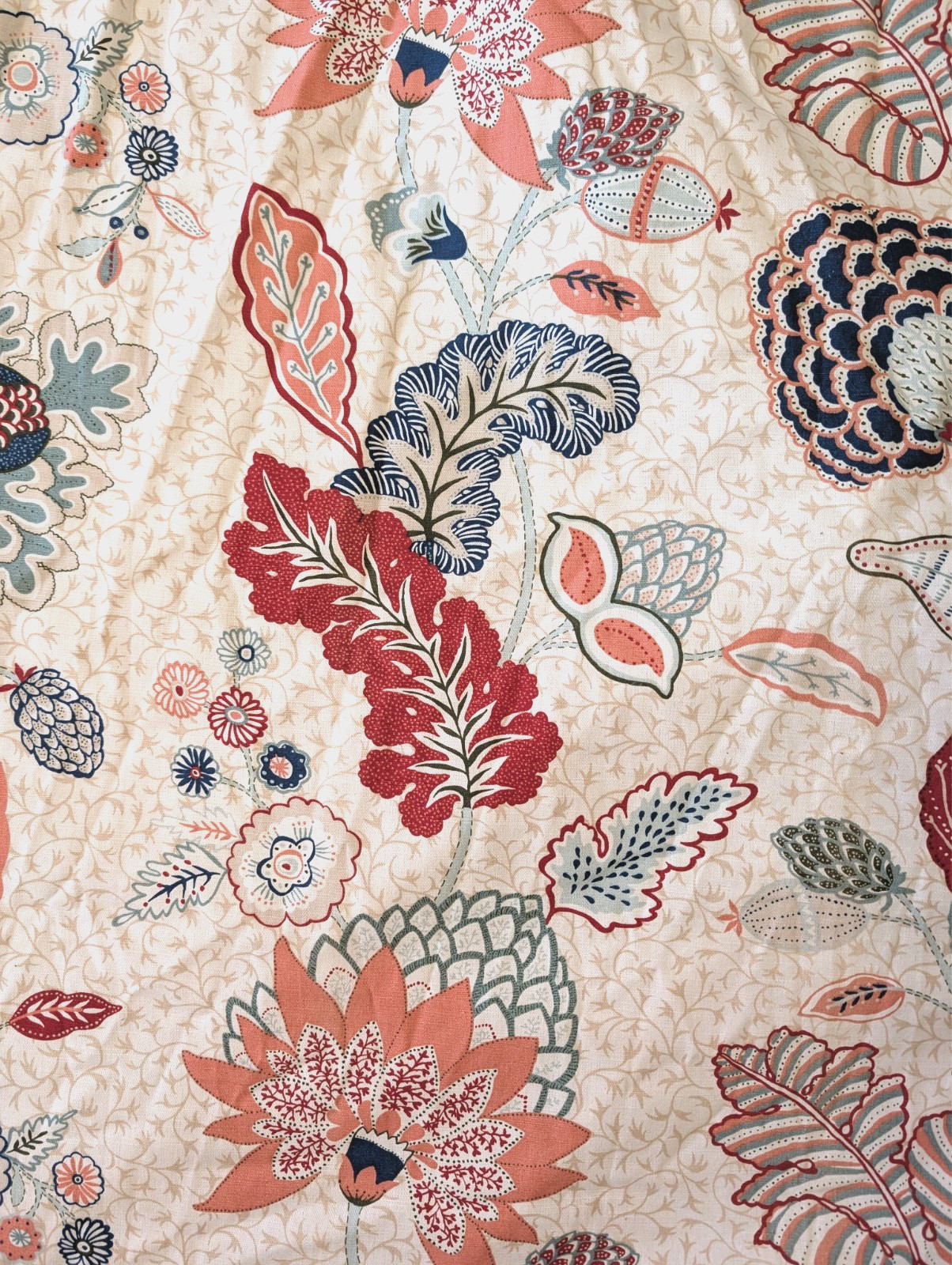 Custom Professional Drapery 80″ Panel – Duralee “Chilvers” – Mint / Red l 98.5LG