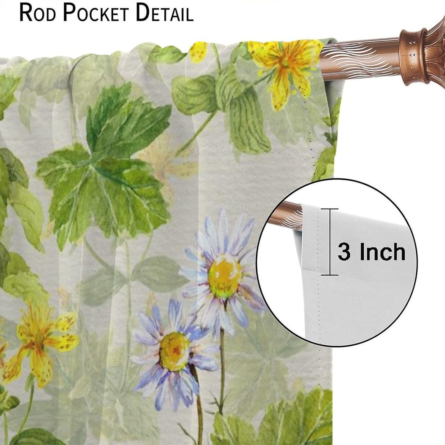 Bohemian Curtains, Vintage Rural Green Yellow Art Watercolor Plants Leaves Flor