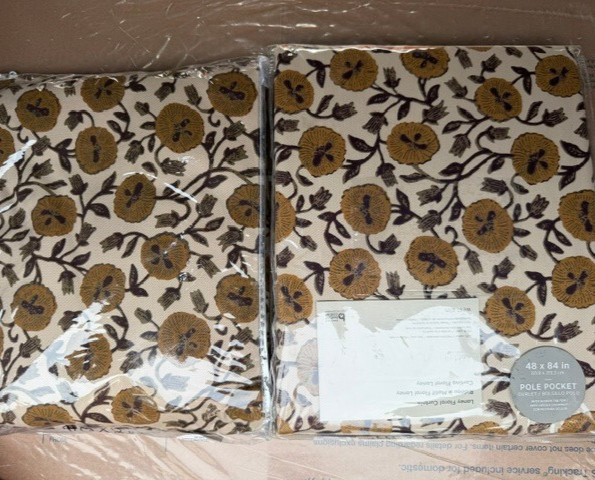 West Elm Set of 2 Laney Floral Curtains 48″ x 84″ Honey