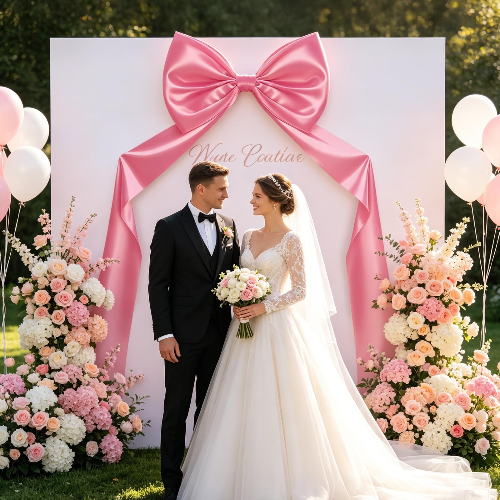 Large Pink Bow Decorations 24 x 87 Inch Giant Pink Bows with Rope and Double-…
