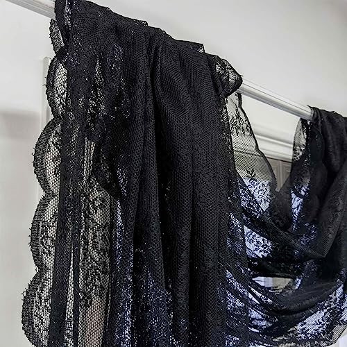 Romatic Lace Embroidery Window Scarf Sheer 57″W x 144″L (Pack of 1) Black