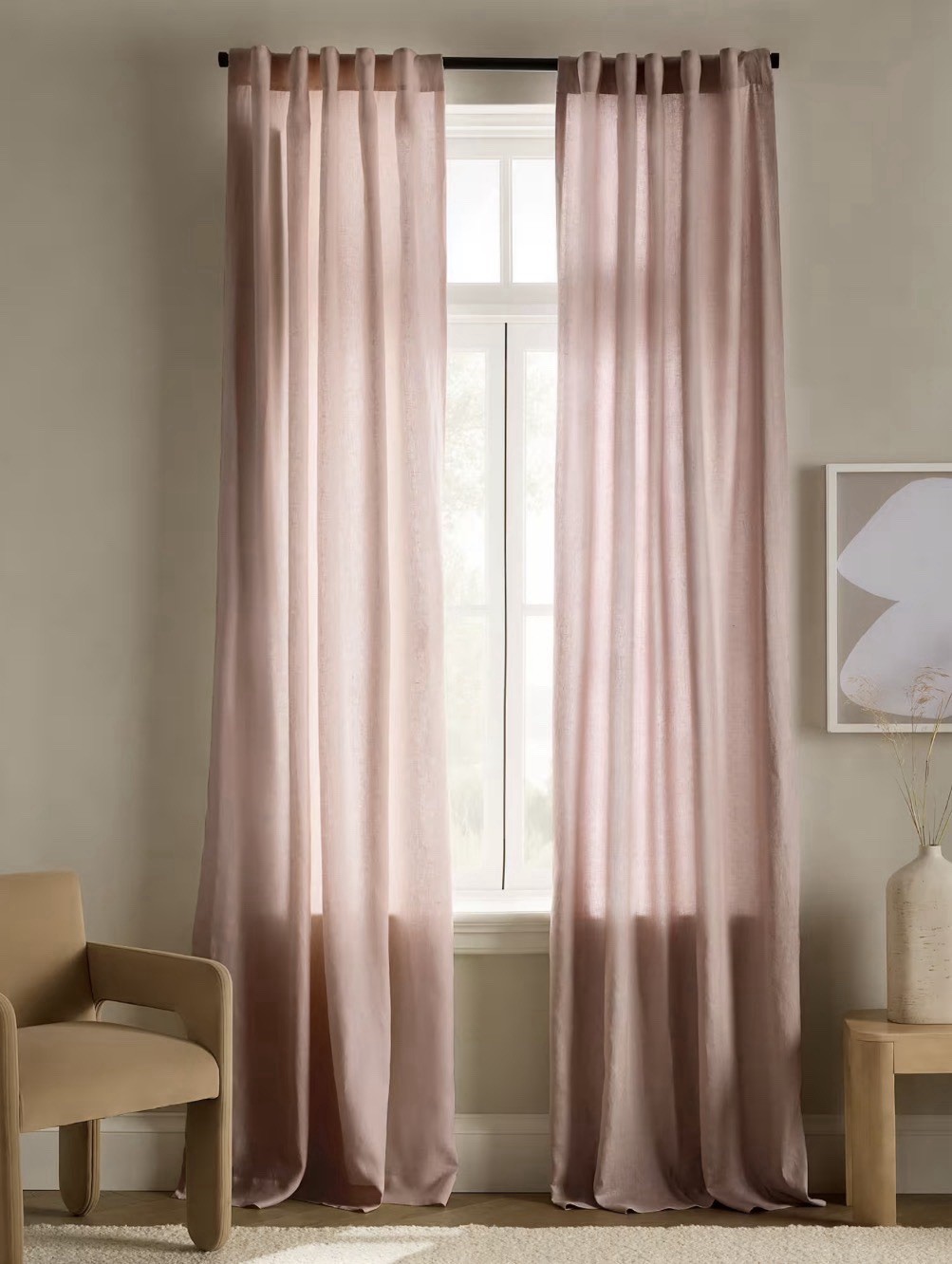 NWOT Quince Linen Curtain Panel Set 2 Rose Quartz Light Filtering 96″ x 108″