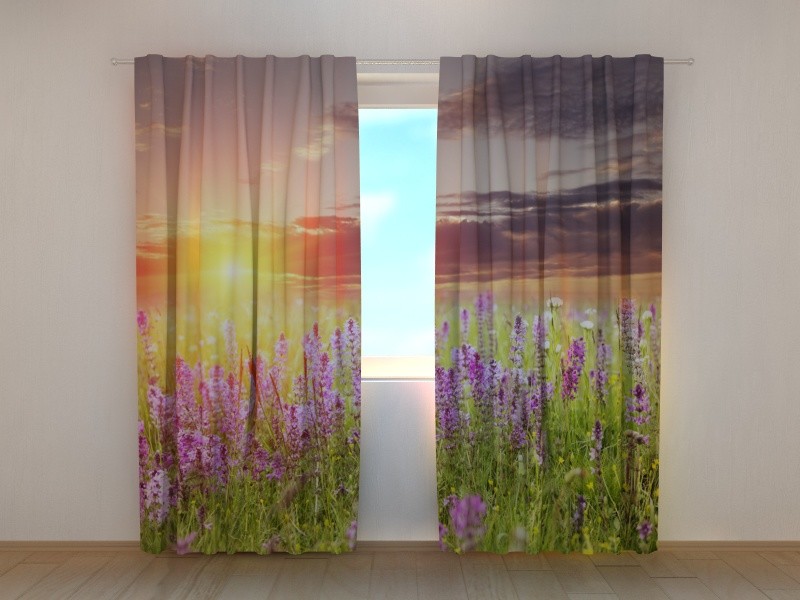 Curtain with Print Sunset over the Meadow Scenery Print Wellmira Ready Made 3D