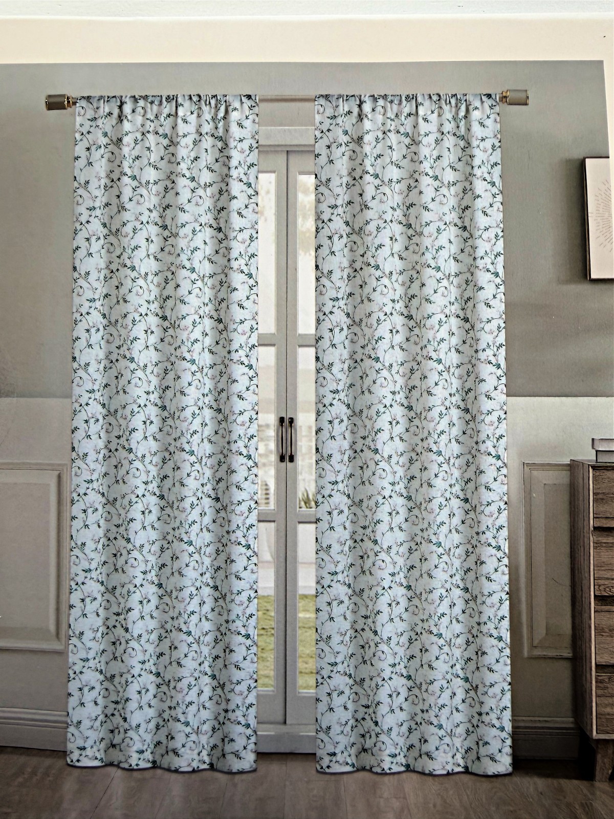 Laura Ashley Linen Blend Green Vine Floral Curtain Panels 38×84 set of 4