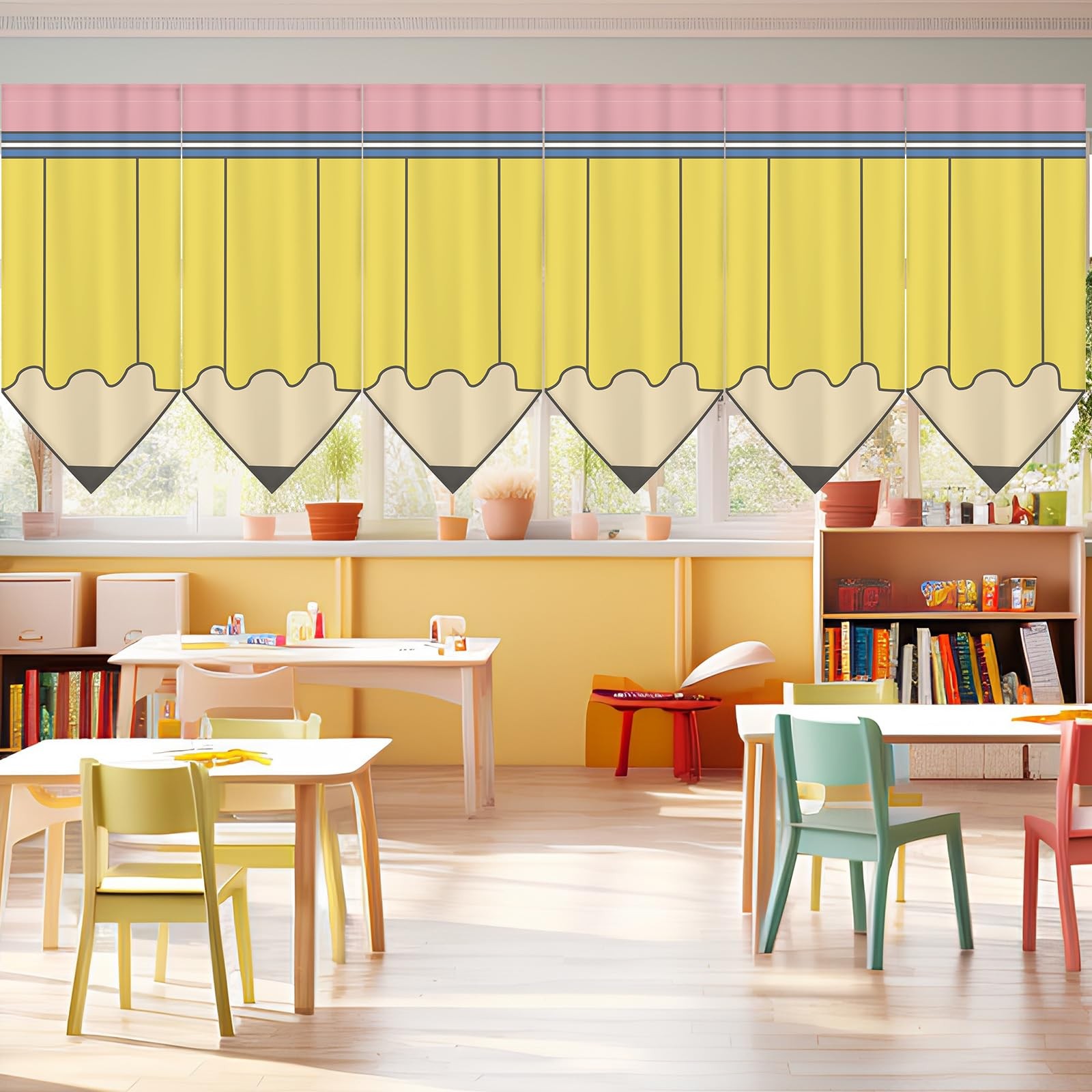6 Pcs Classroom Curtains Back to Classroom Colorful Pencil Curtains for Kinde…