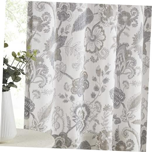 Backtab Rod Pocket Jacobean Floral Semi 52″W x 84″L (Pack of 2) Linen Grey