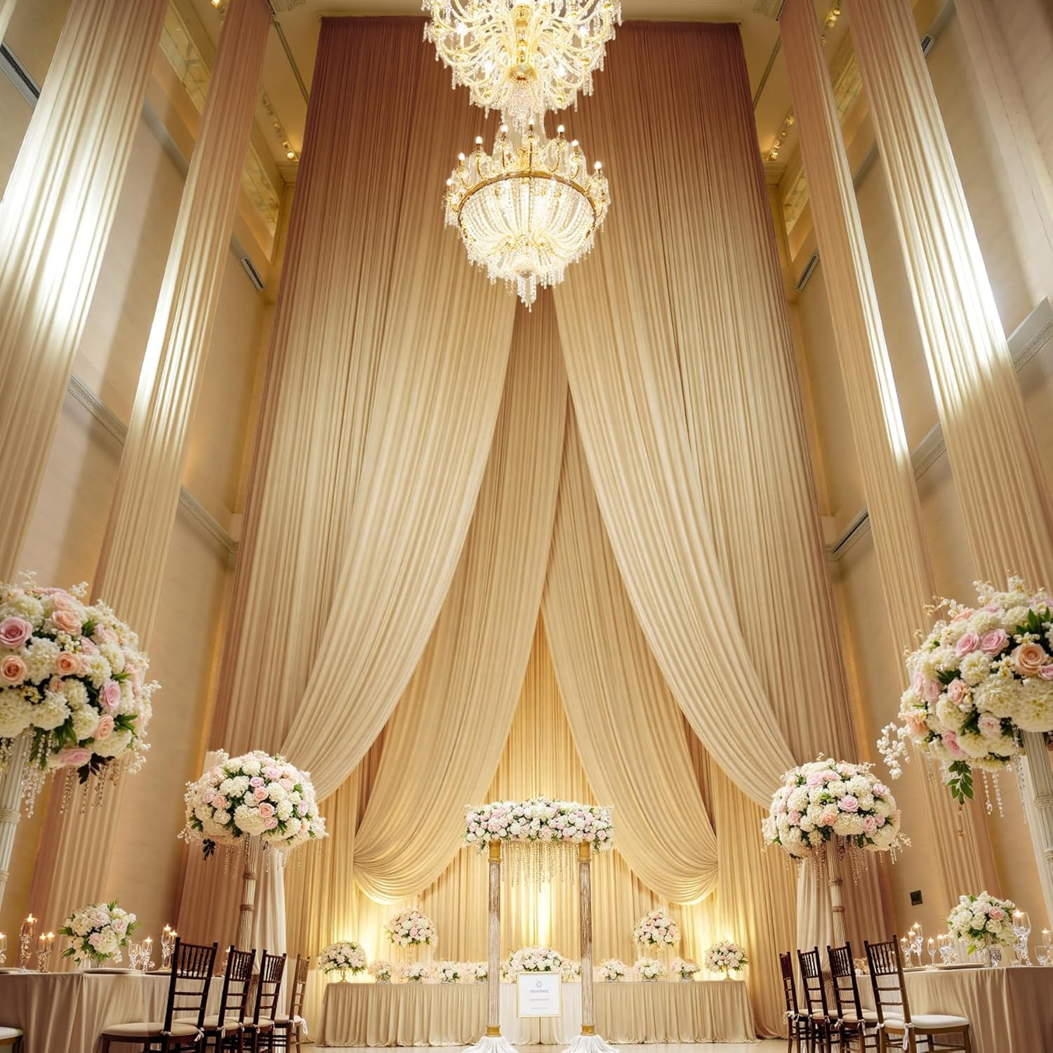 20Ft Beige Ceiling Drapes for Weddings & Events, 2 Panels, Easy to Hang