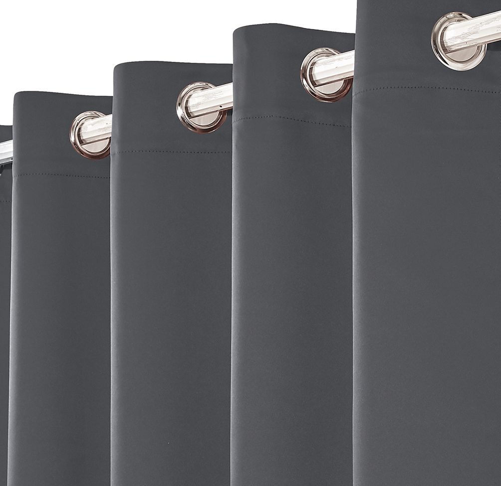 Plain Thermal BLACKOUT LINED EYELET Ring Top Curtains with Tie Backs