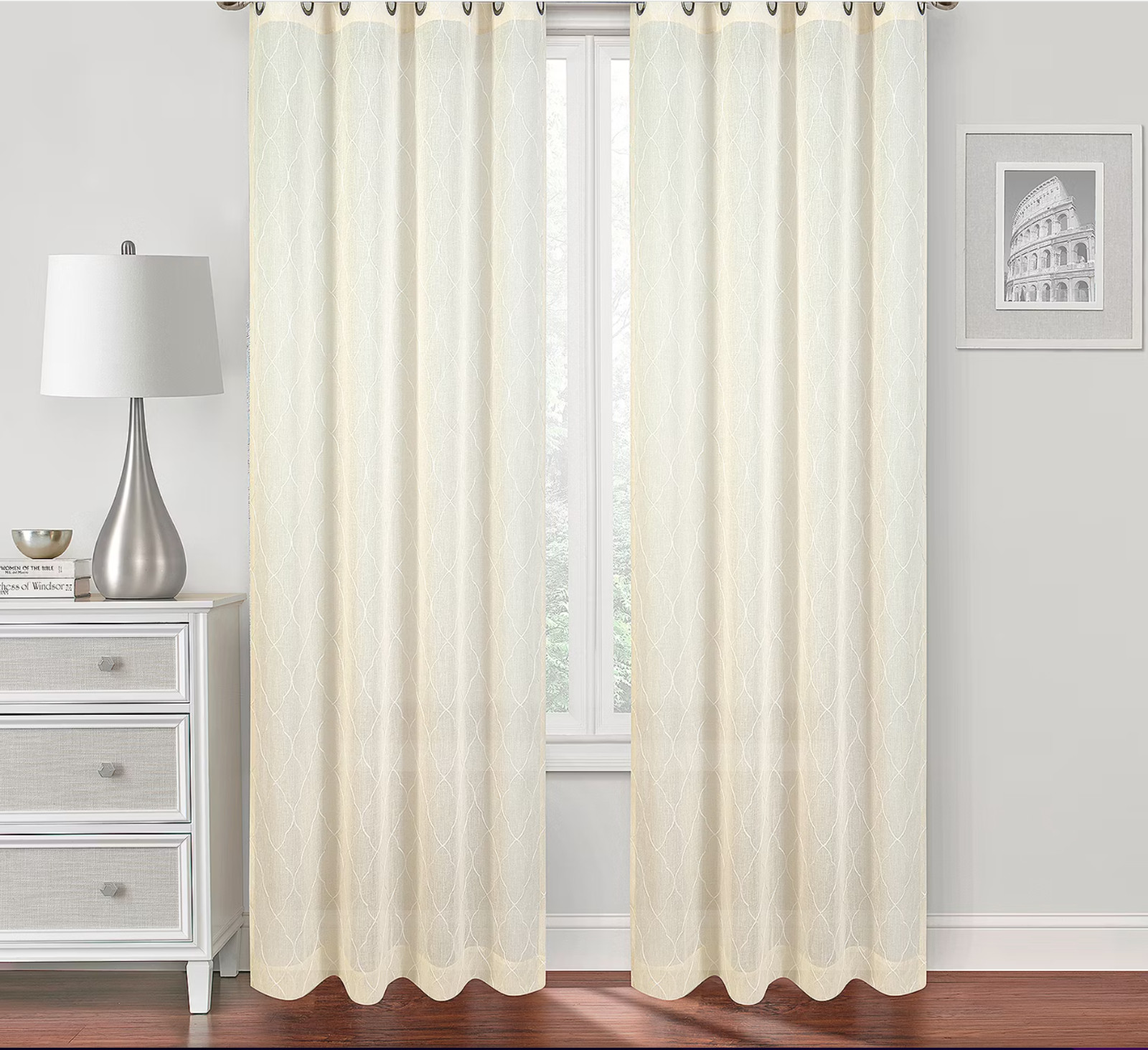 Lot of 4 – JCP Home Bayview Embroidery Grommet Panel 50X84 Ivory Linen NWT