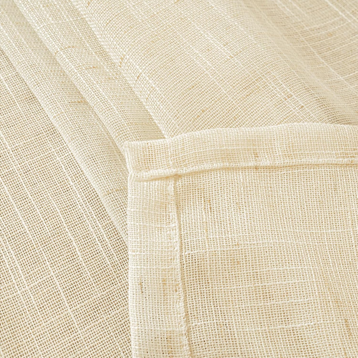 Linen Kitchen Window Curtains 40 Inch Length, Beige Cafe Drapes with Rod Pocket