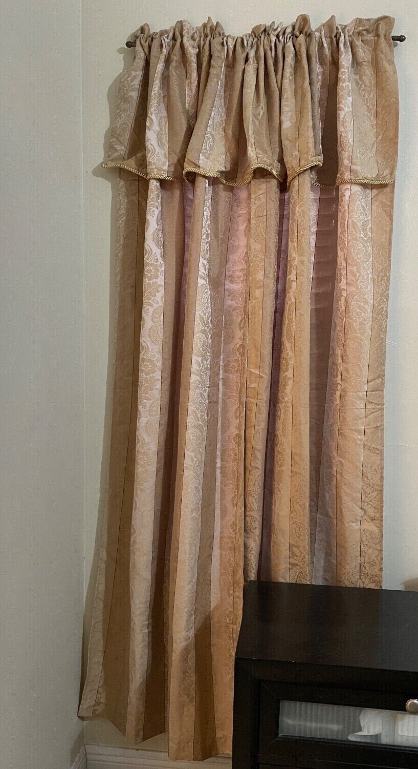  Window Valence with Attached Curtain Panels Beige Design 78″ W X 80″ L 