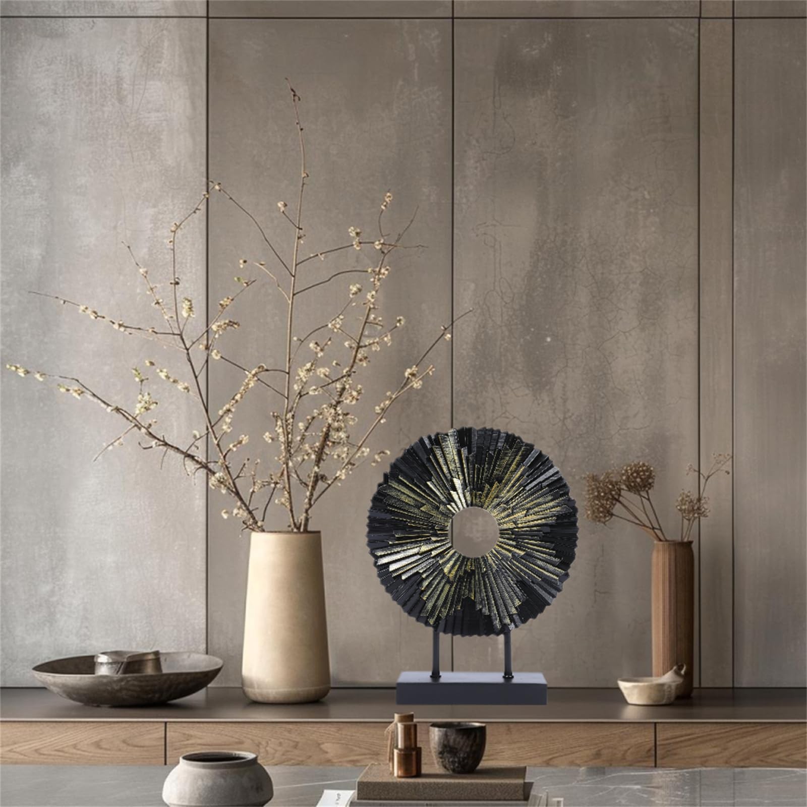Luxury Round Decorative Sculpture Statue Home Decor Table Blue Gold Accent
