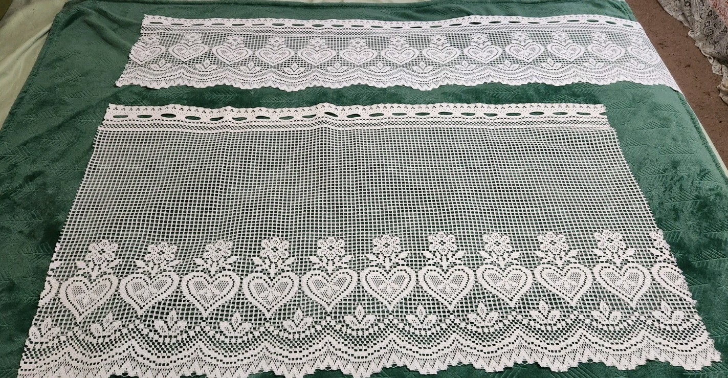 White Lace Café Curtain Set Country-style Hearts Flowers Scalloped Edge Rod Pock