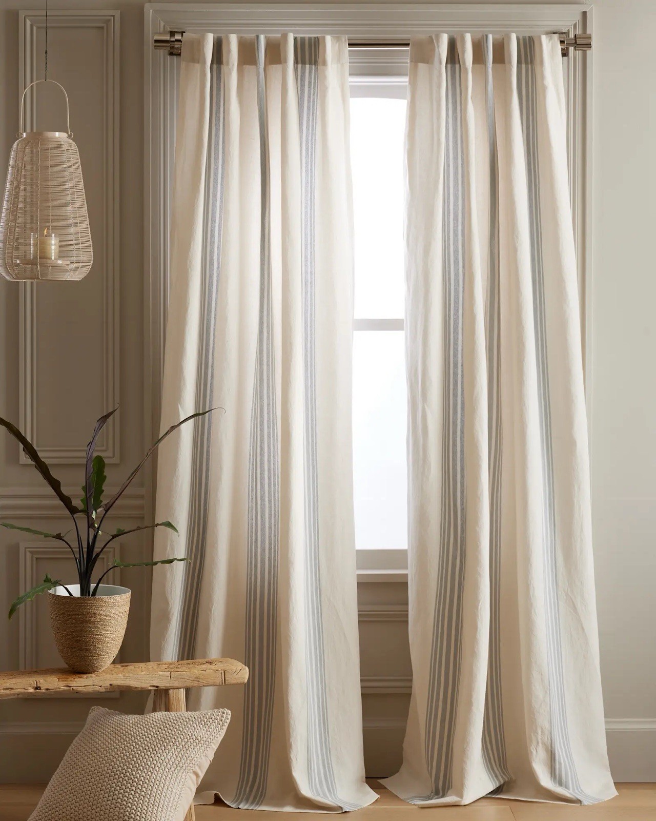 NWOT QUINCE Coastal Stripe Linen Cotton Light Filter Curtain Panel FOG IVORY 96