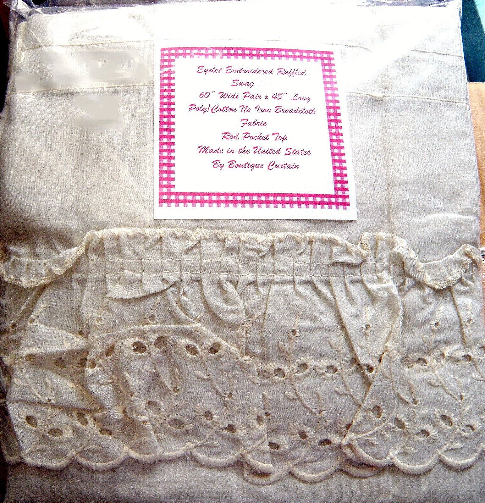 U.S.A NEW LUXURY EYELET Embroider Swag Curtain Beige 60 x 45 Polyester/ Cotton