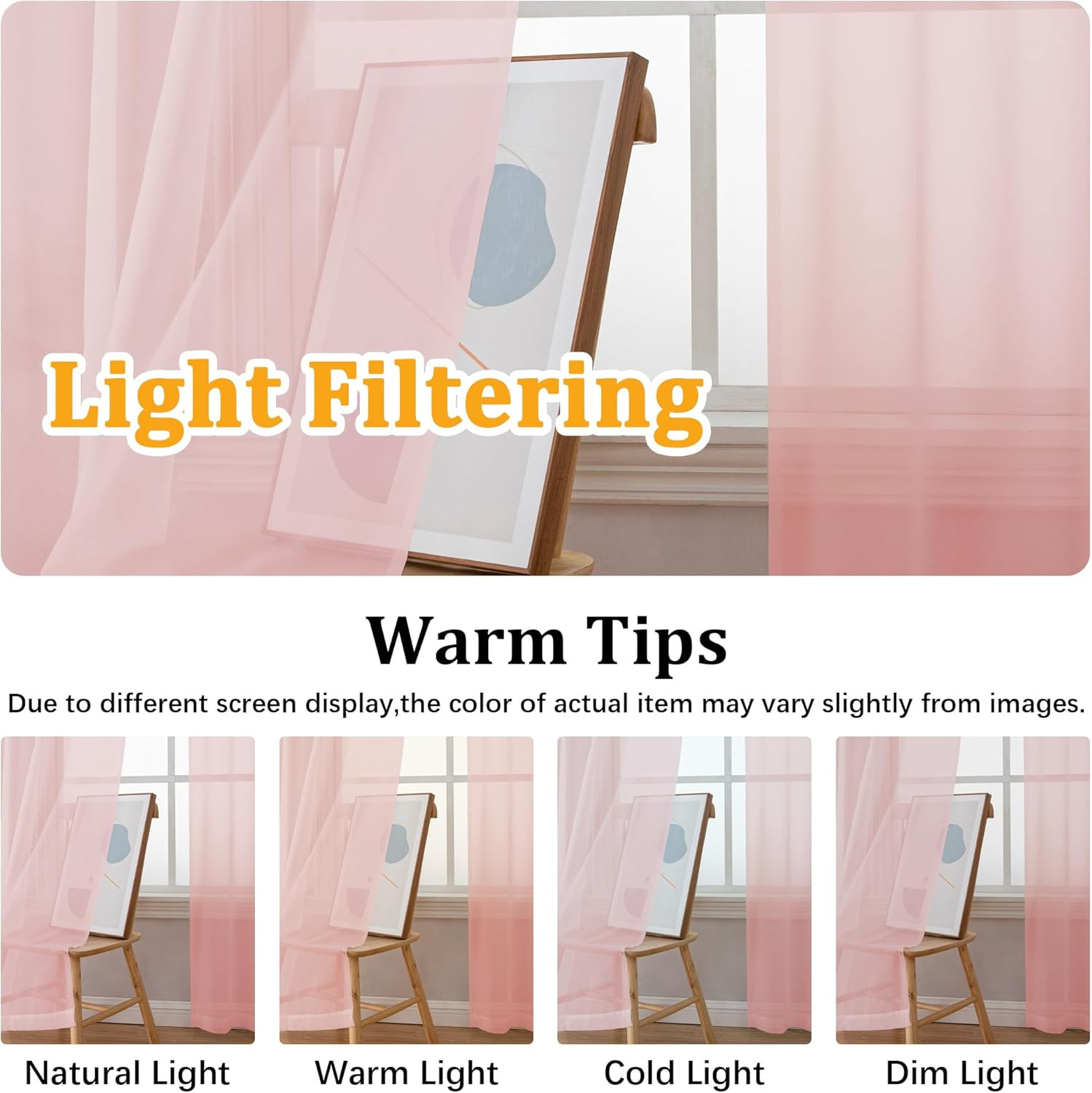 Blush Pink Valances for Windows, Small Light Filtering Rod Pocket Cafe Valance C