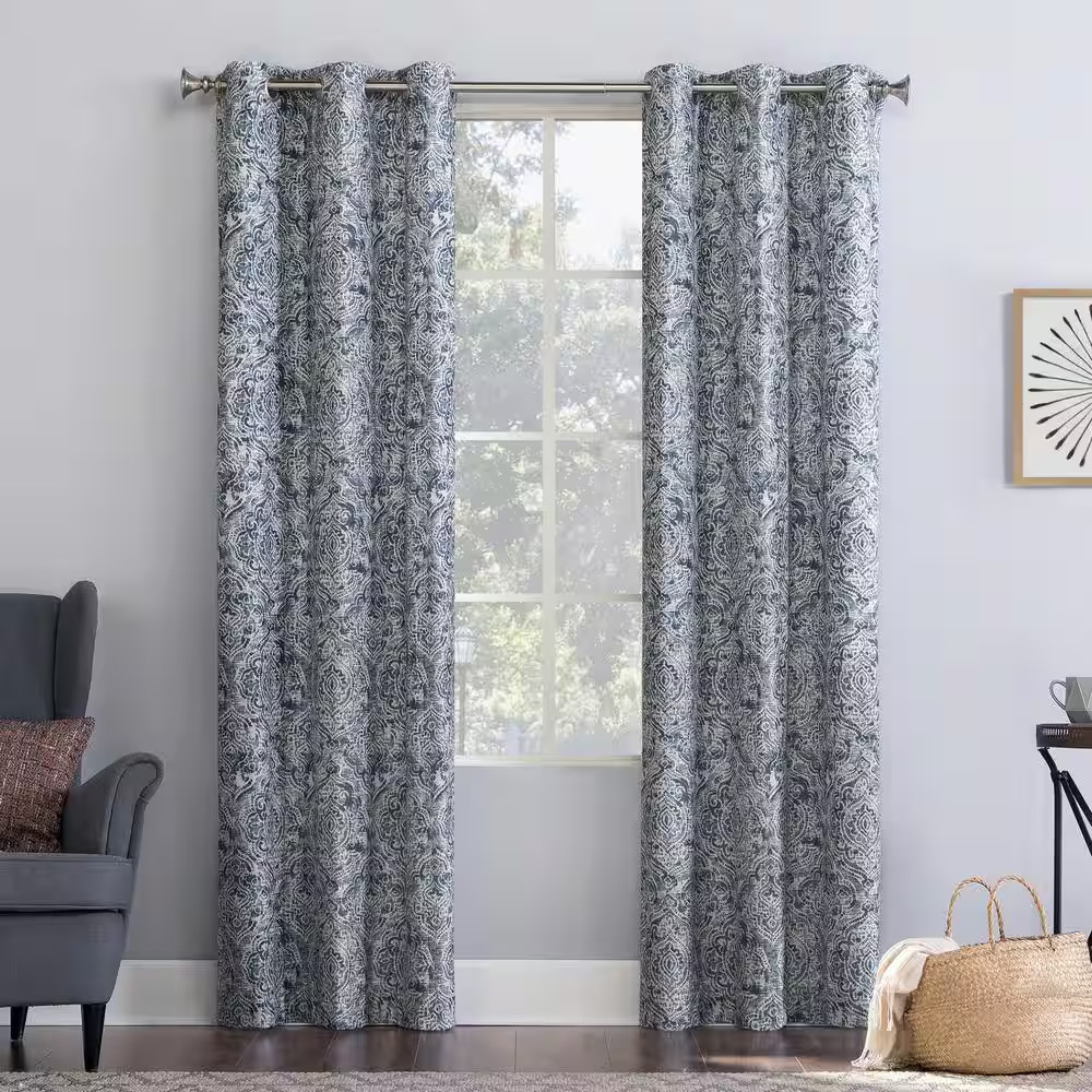 Kenji Navy Blue 40 In. W X 84 In. L Grommet Room Darkening Curtain (Single Panel
