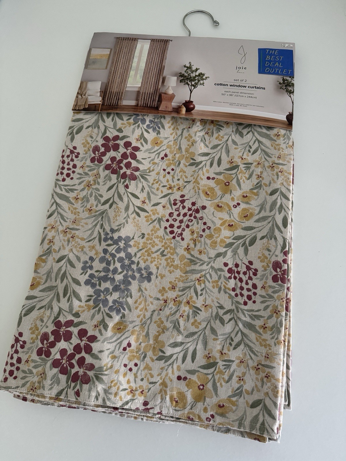 Joie Window Curtains 2 Panels 50 x 96″ Cotton Wildflower Cream Drapers Back Tab