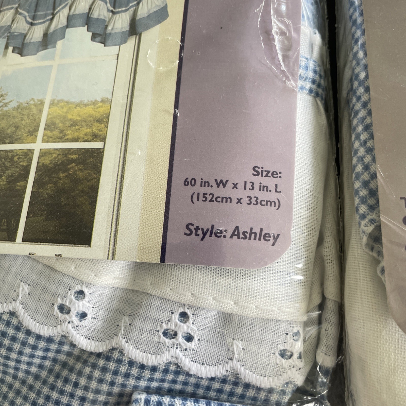 Vintage Home Essentials Country Blue Gingham Valance & Ruffled Tier Window Set