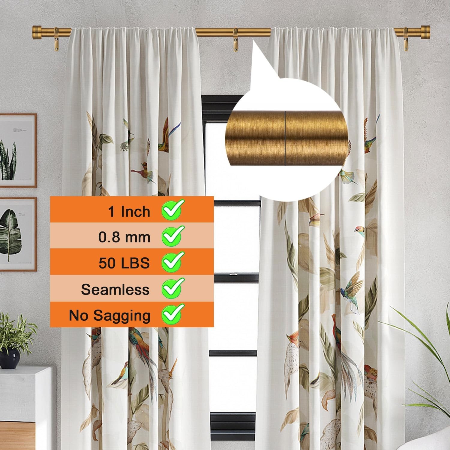 Antique Brass Curtain Rod for Windows 18 to 88 Inches,1 Inch Adjustable Drape…