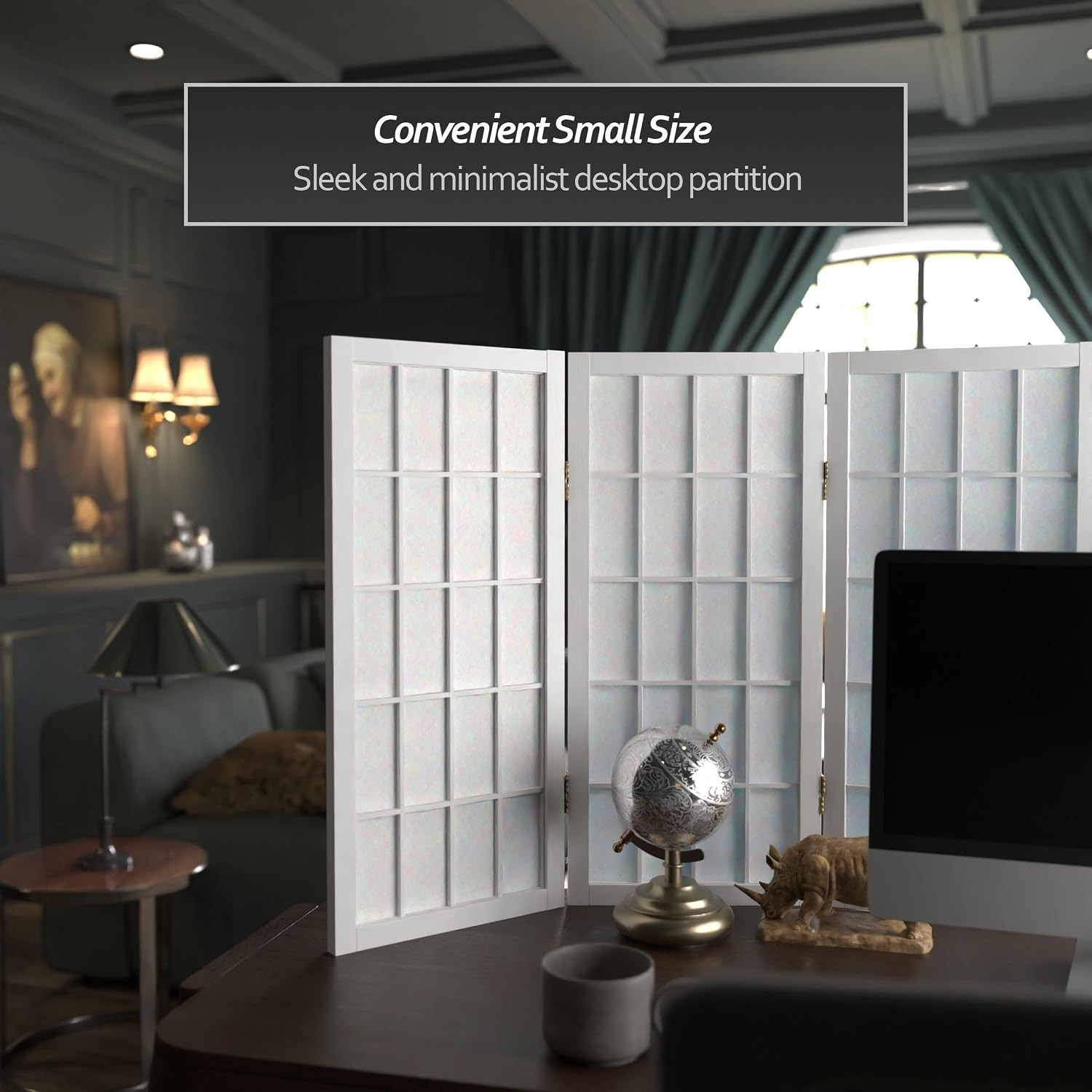 2 ft. Short Desktop Window Pane Shoji Screen – White – 8 Panels