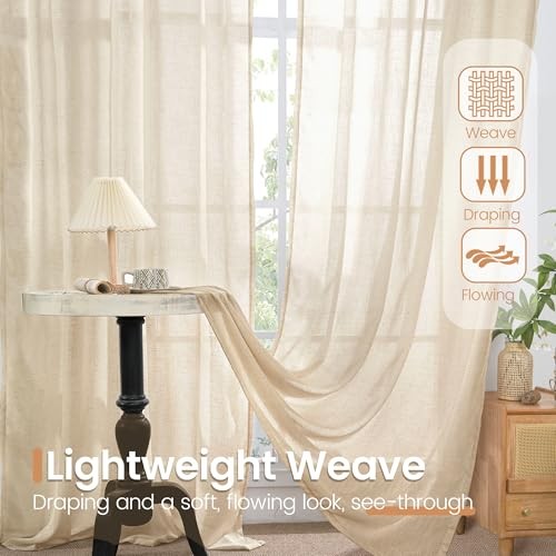 Short Linen Curtains 36 Inch Length for 24″W x 36″L (Pack of 2) Natural