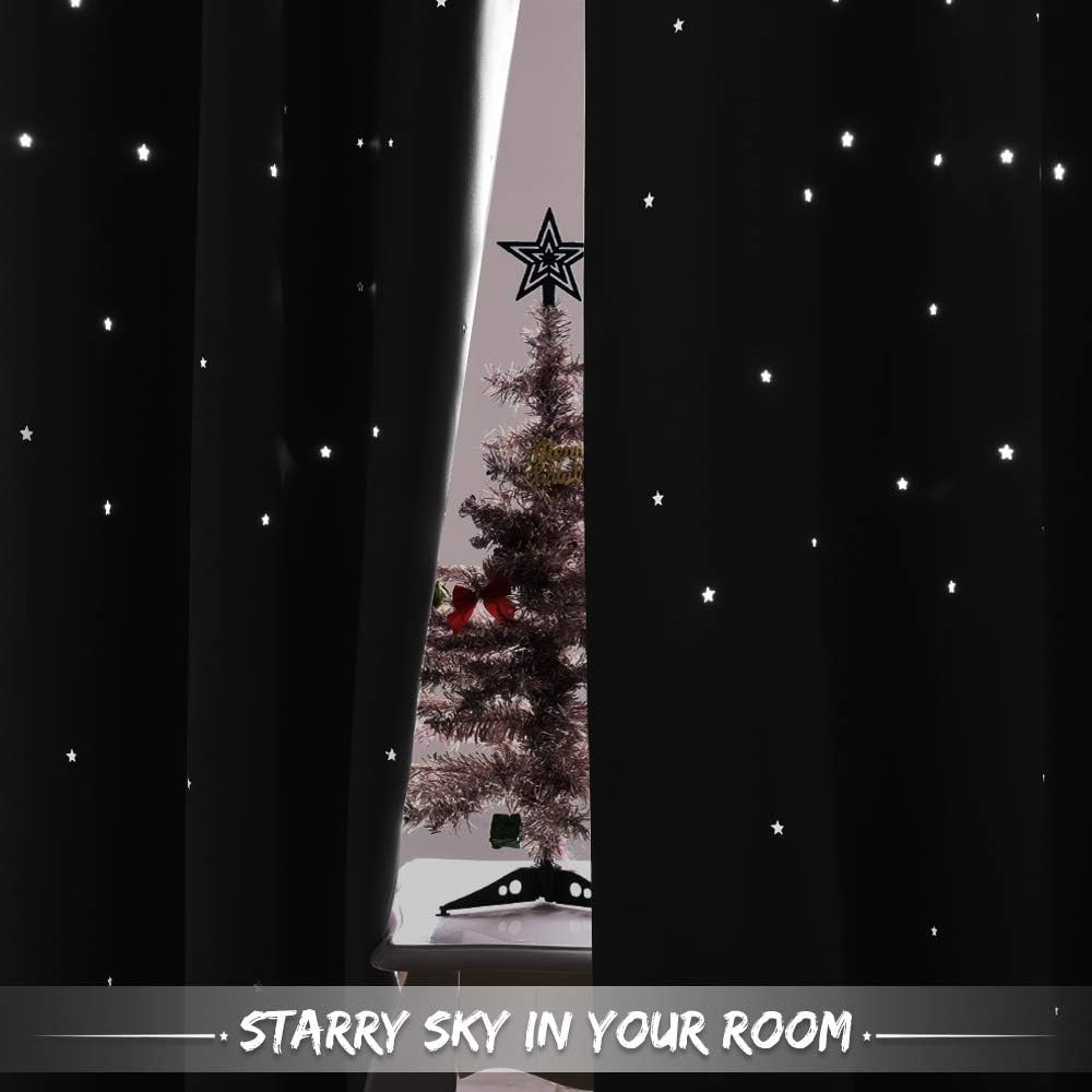 Dreamy Blackout Drapes with Star Patterns for Kids Room – 63in Length, 52in Wide